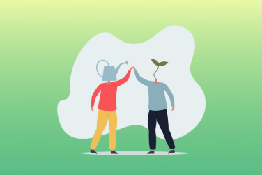 watering can man and plant man hi-five