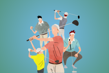 5 male golf players