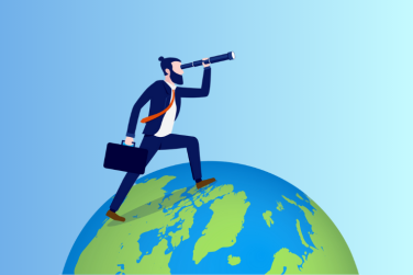 leader walking on a globe