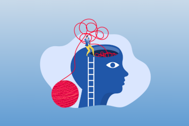 man pulling tangled red string out of a giant brain to demonstrate unlearning biases