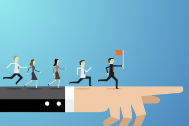 Illustration of business team following their leader