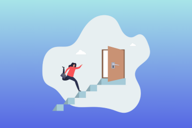 woman walking up flight of stairs
