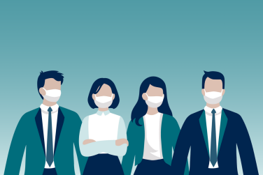 4 employees wearing medical masks