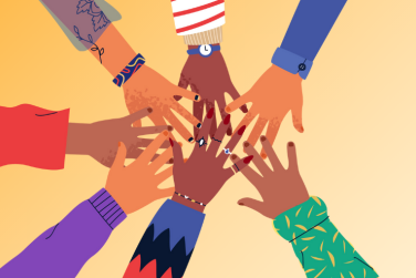 diverse group of hands high five