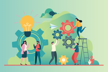 employees working together with gears