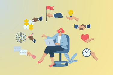 boss with different symbols representing leadership styles surrounding them