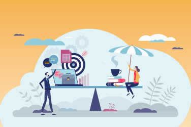 2 employees on a scale demonstrating work-life balance
