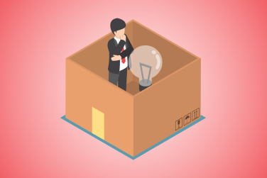 man thinking inside of a box