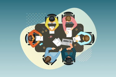 6 people working together