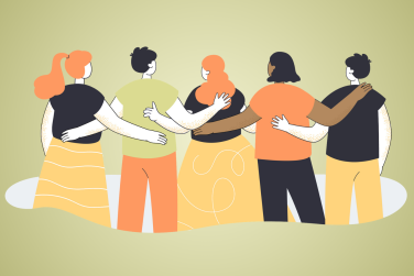 5 people with arms linked showing support for one another