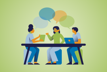 3 employees having a conversation