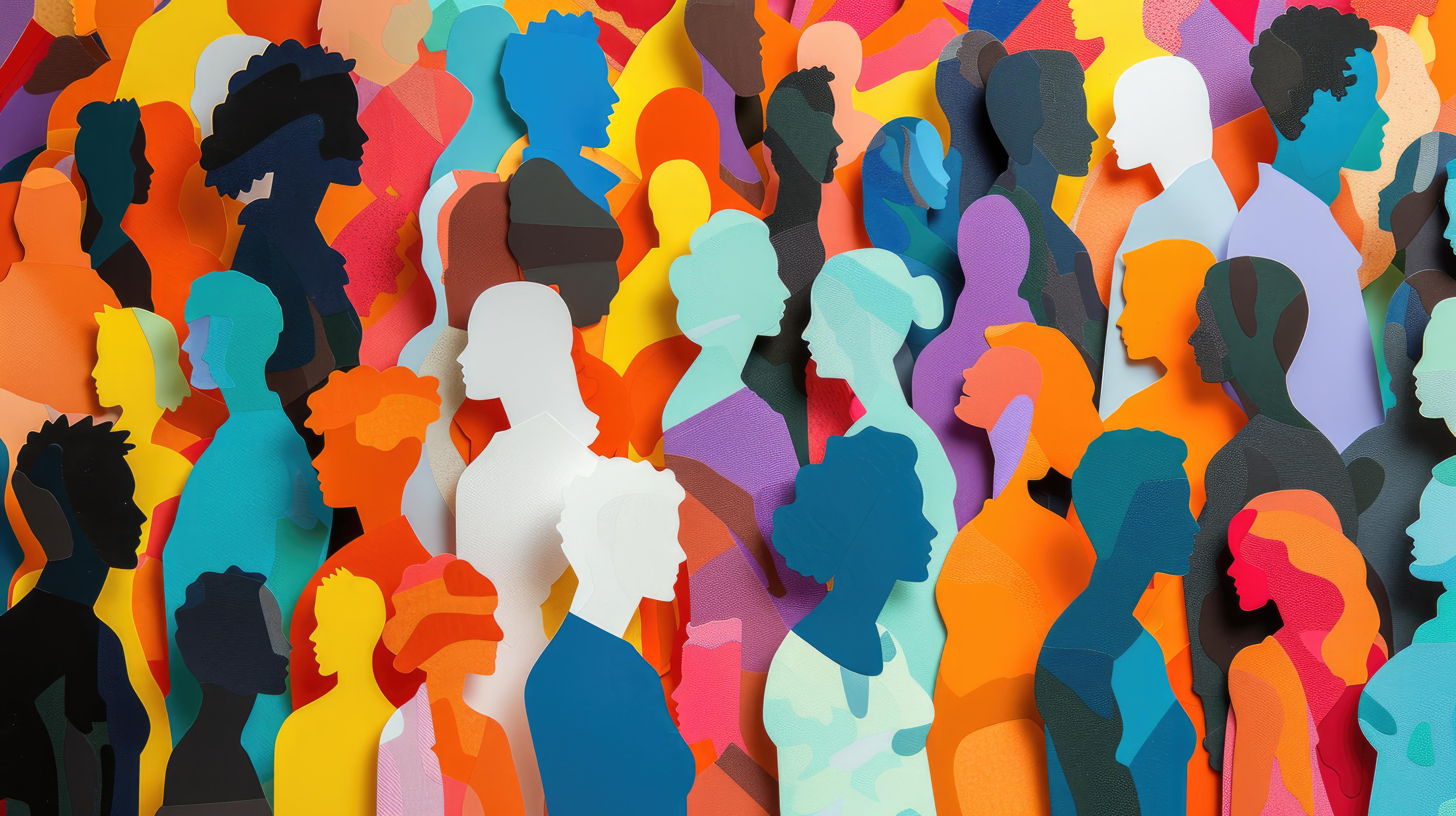 Colorful paper cutout people silhouettes 