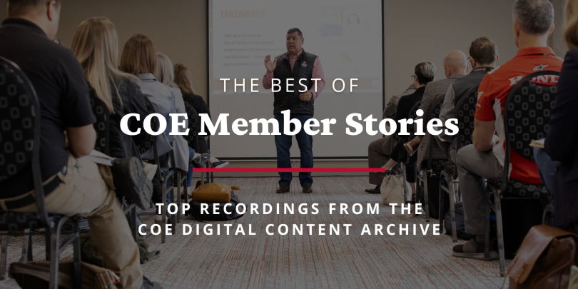 COE member speaker with blog title text overlaid