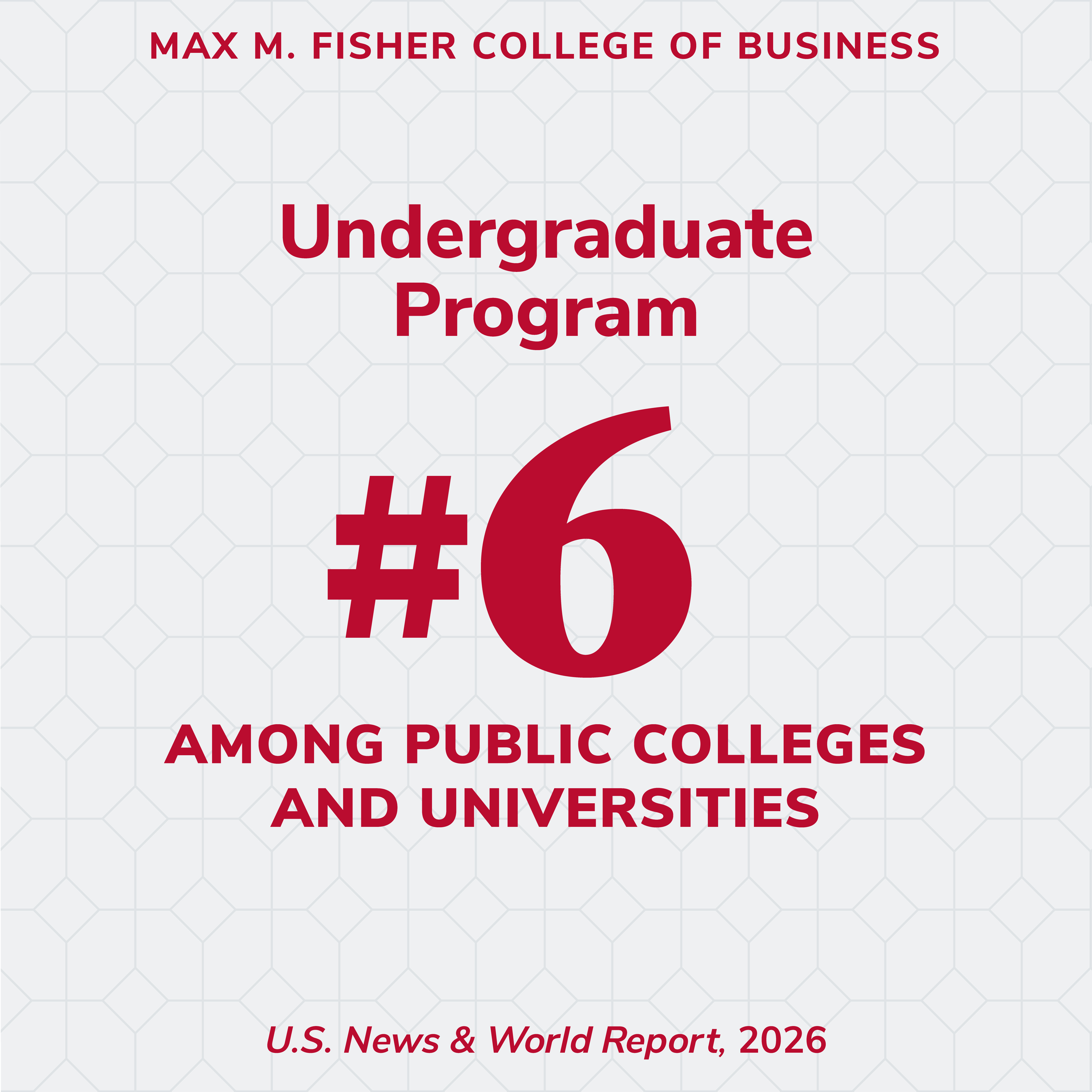 graphic showing Undergraduate Program ranked number 6 among public universities