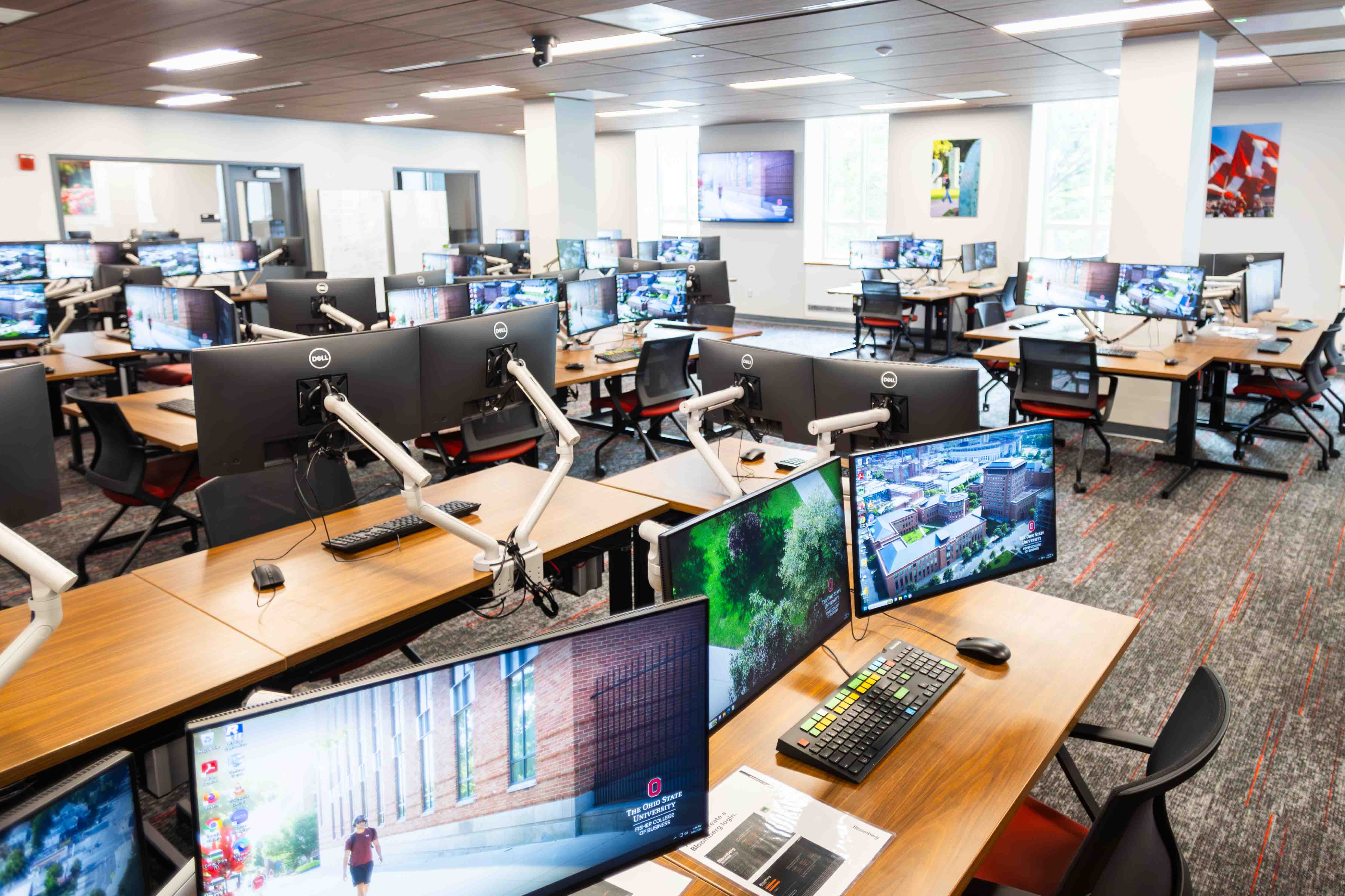 The interior of the lab with desks and computer terminals.