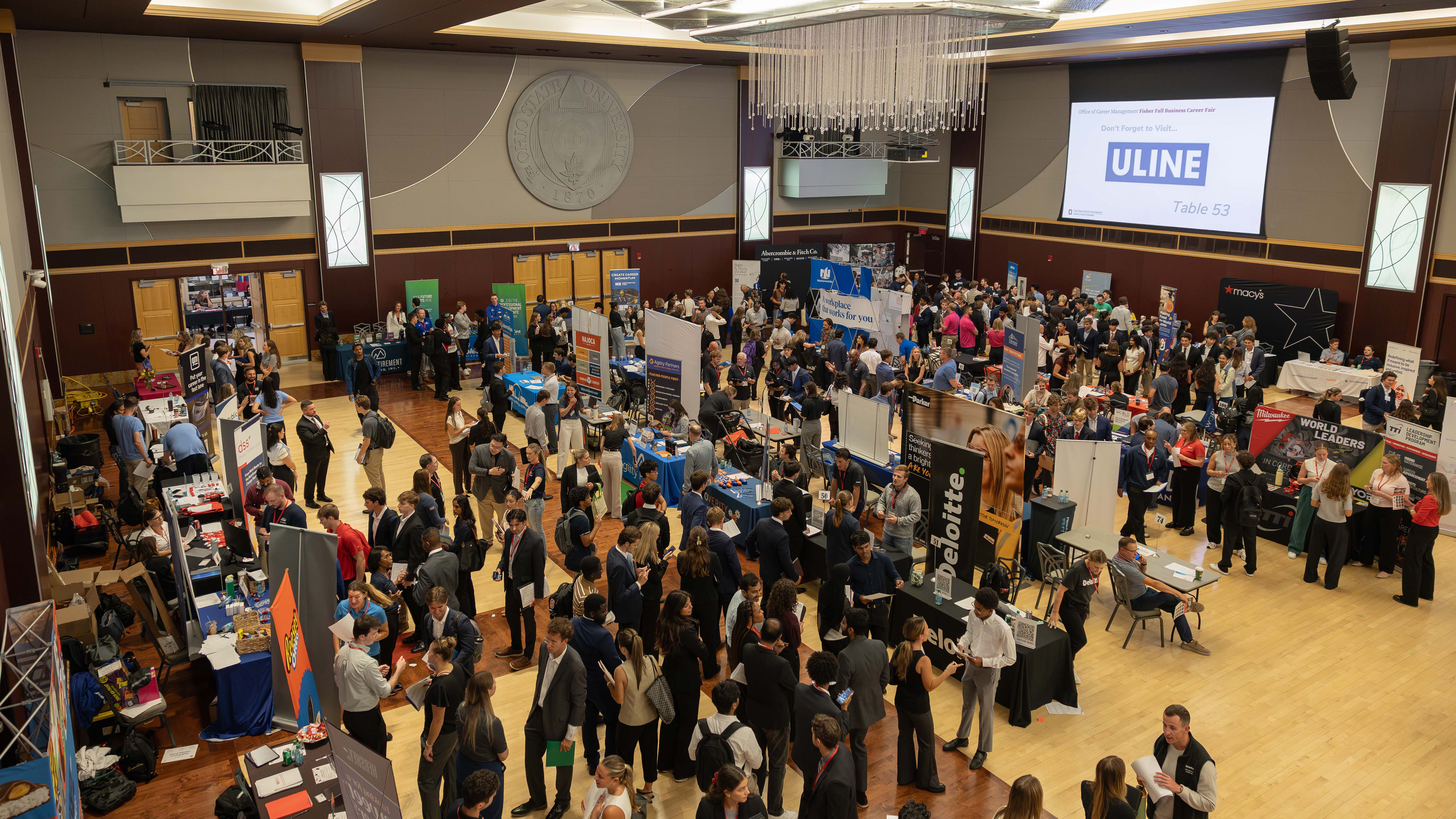Students and job recruiters gathered in an Ohio Union ballroom.