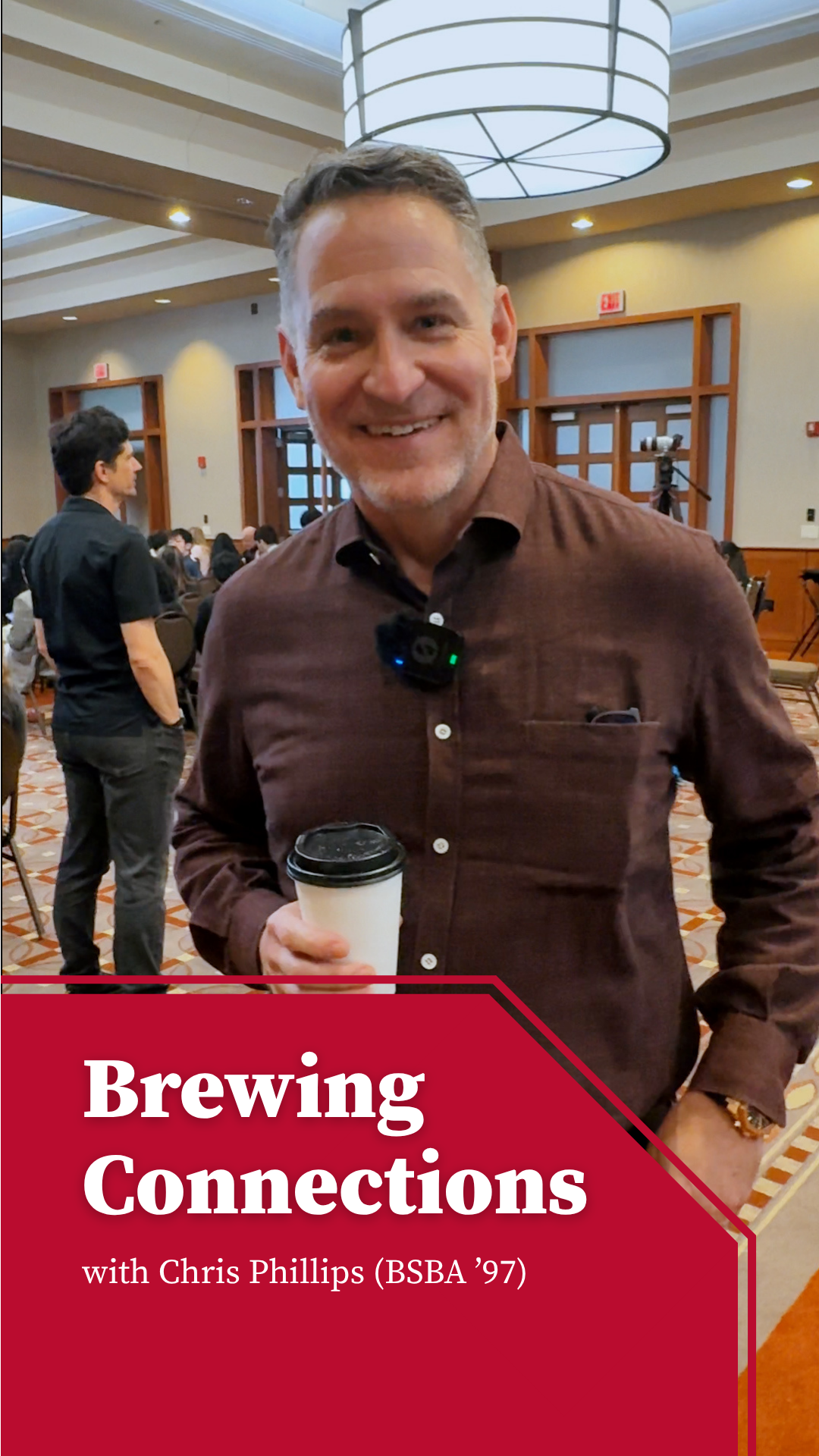 Chris Phillips is enjoying a cup of coffee prior to his LeadX presentation