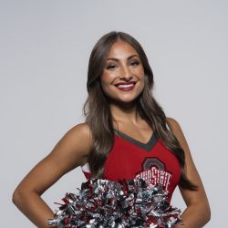 Gianna Mojonnier headshot with her Ohio Stae athletic gear and holding pom poms