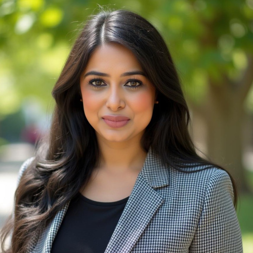 Portrait of Neethi Johnson wearing a gray blazer and black top.