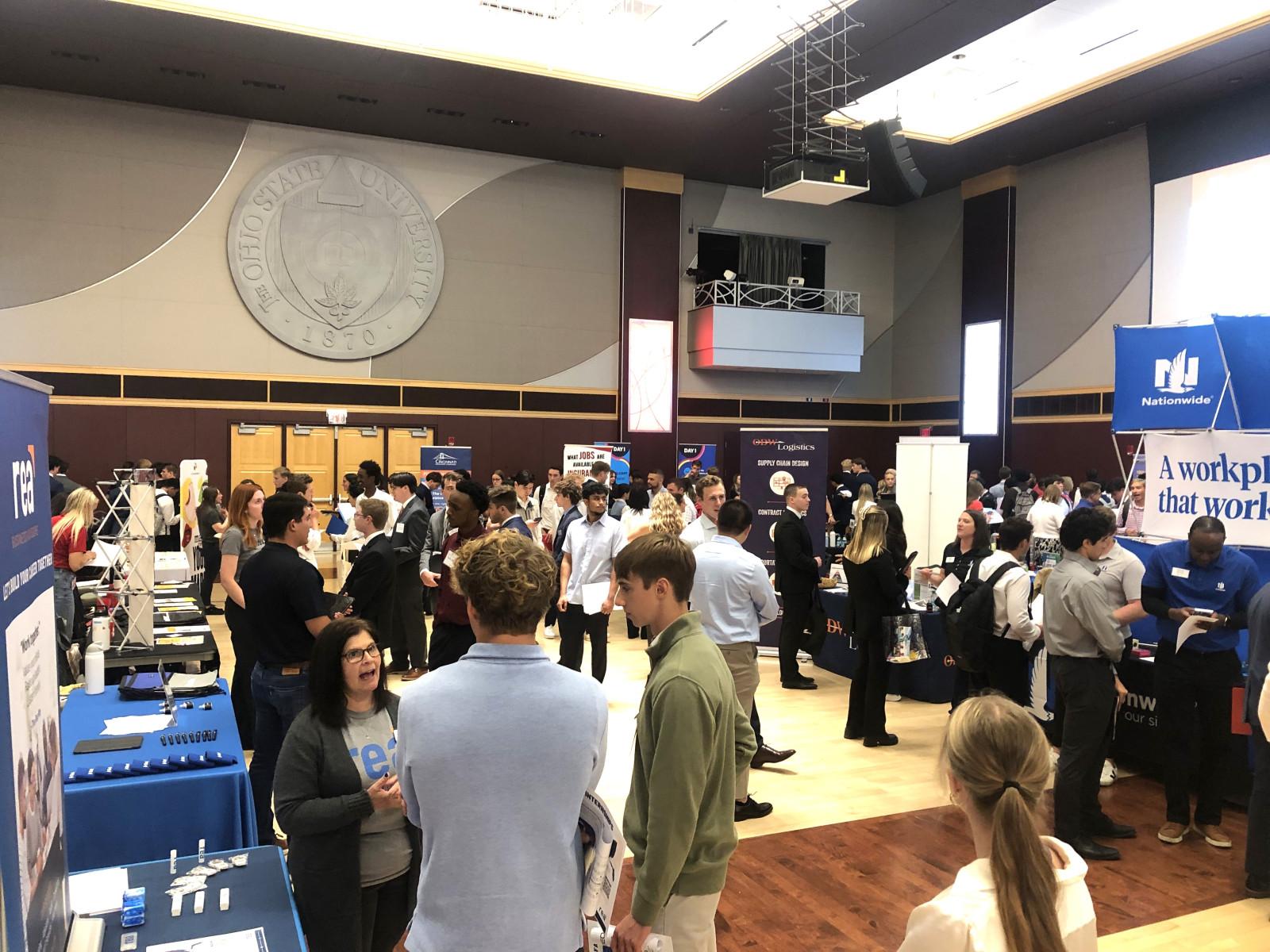 Students interact with recruiters at the 2025 Fisher Fall Career Fair.