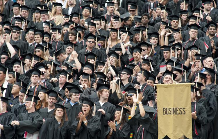 Hundreds of Fisher grads in caps and gowns at commencement