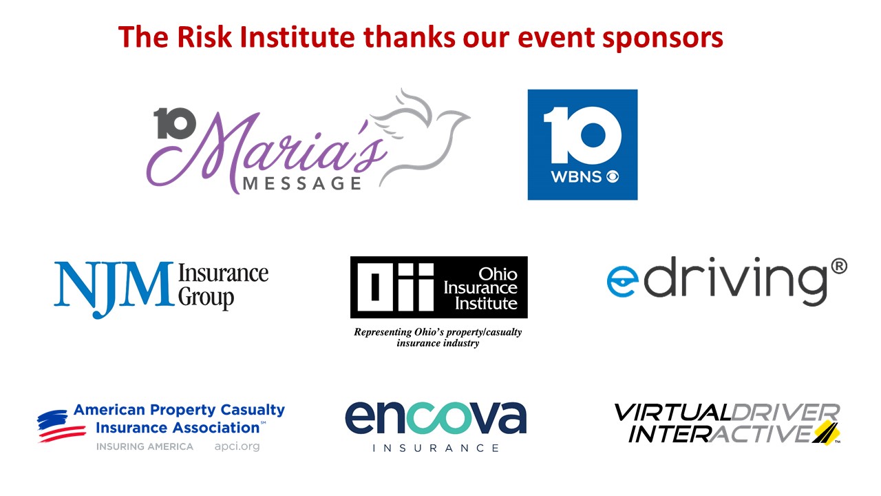 sponsors logos including, Maria's Message, 10TV, NJM Insurance Group, Ohio Insurance Institute, Driving, American Property Casualty Insurance Association, Encova Insurance and Virtual Driver Interactive