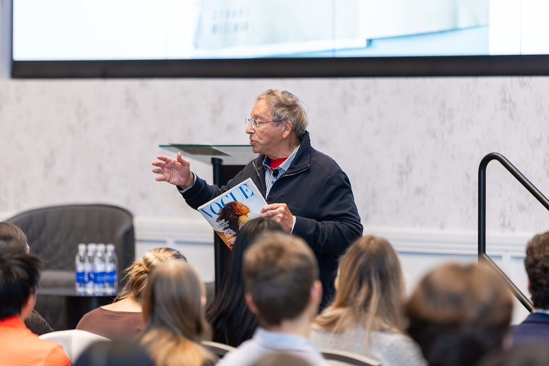 Stuart Weitzman speaking to students at LeadX