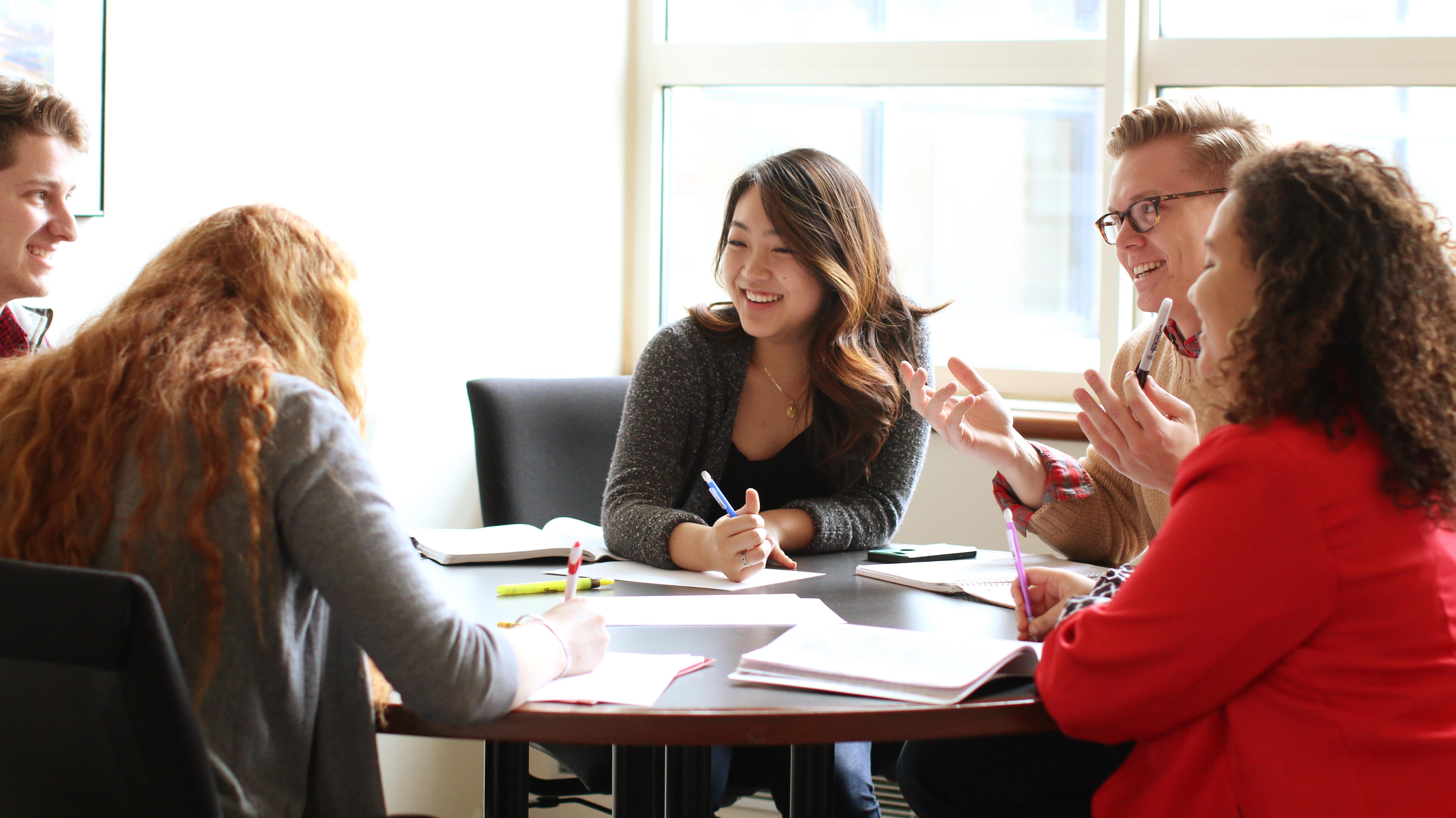 students working together at a table