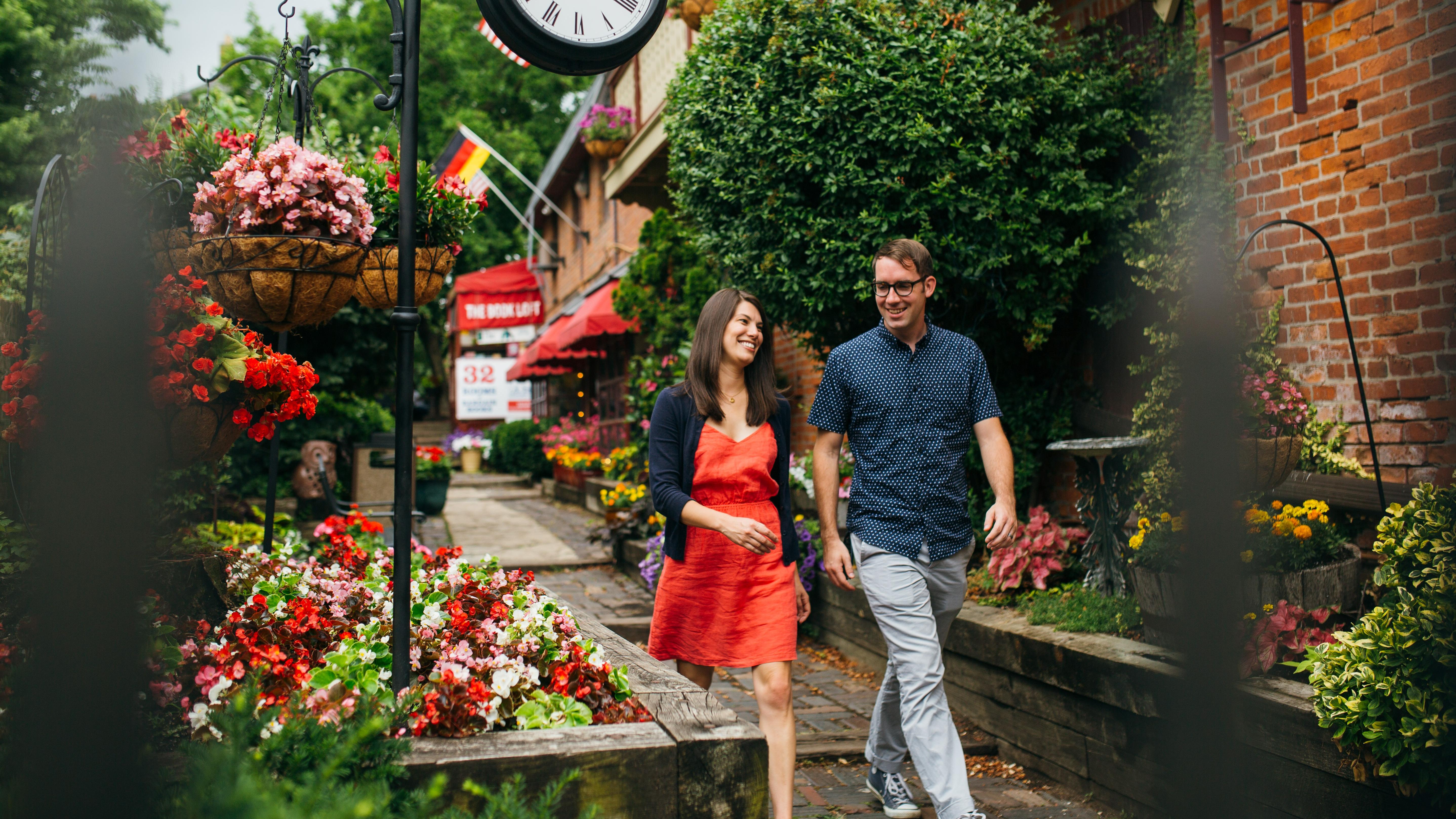 two people walking around German Village, Columbus, Ohio