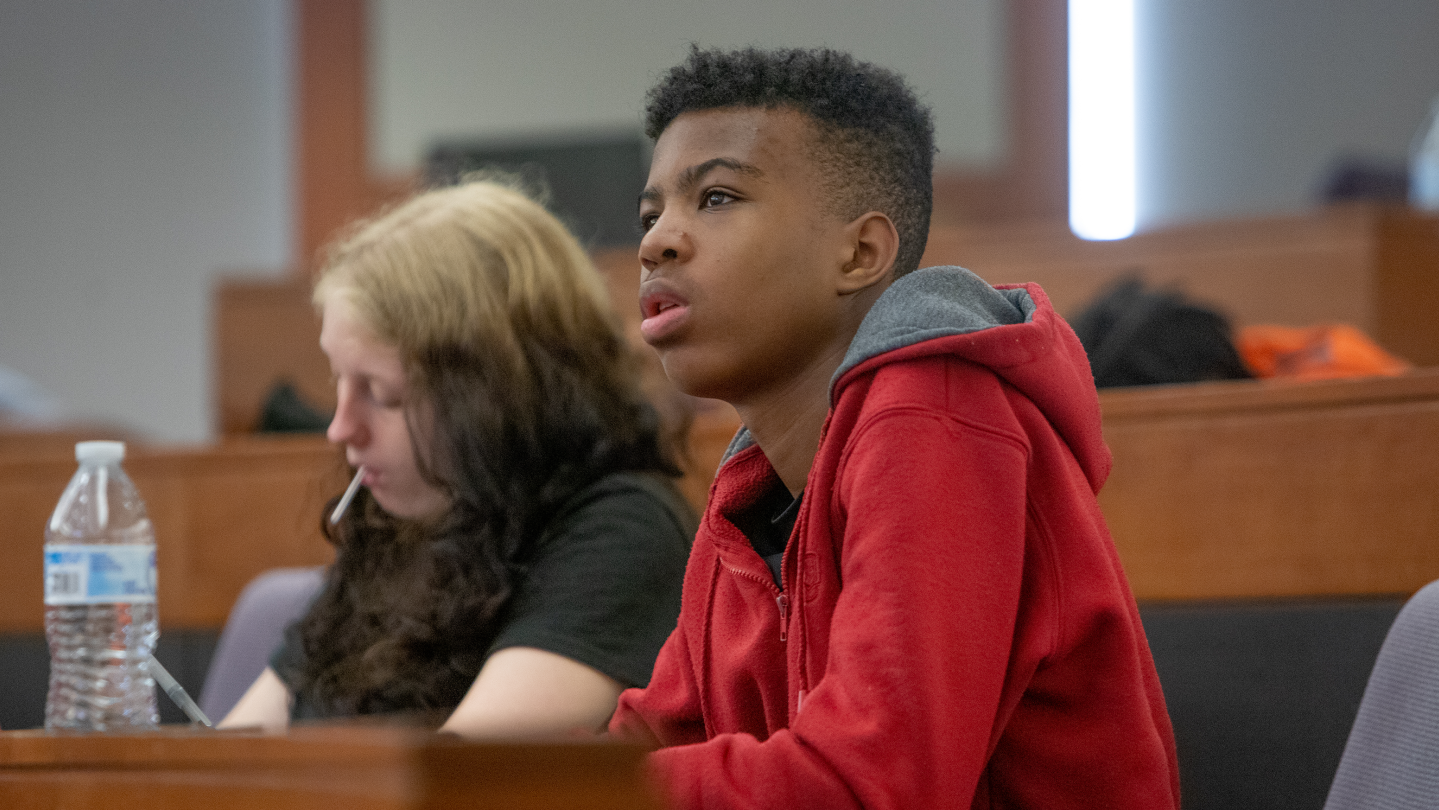 High school students attending a college-prep event