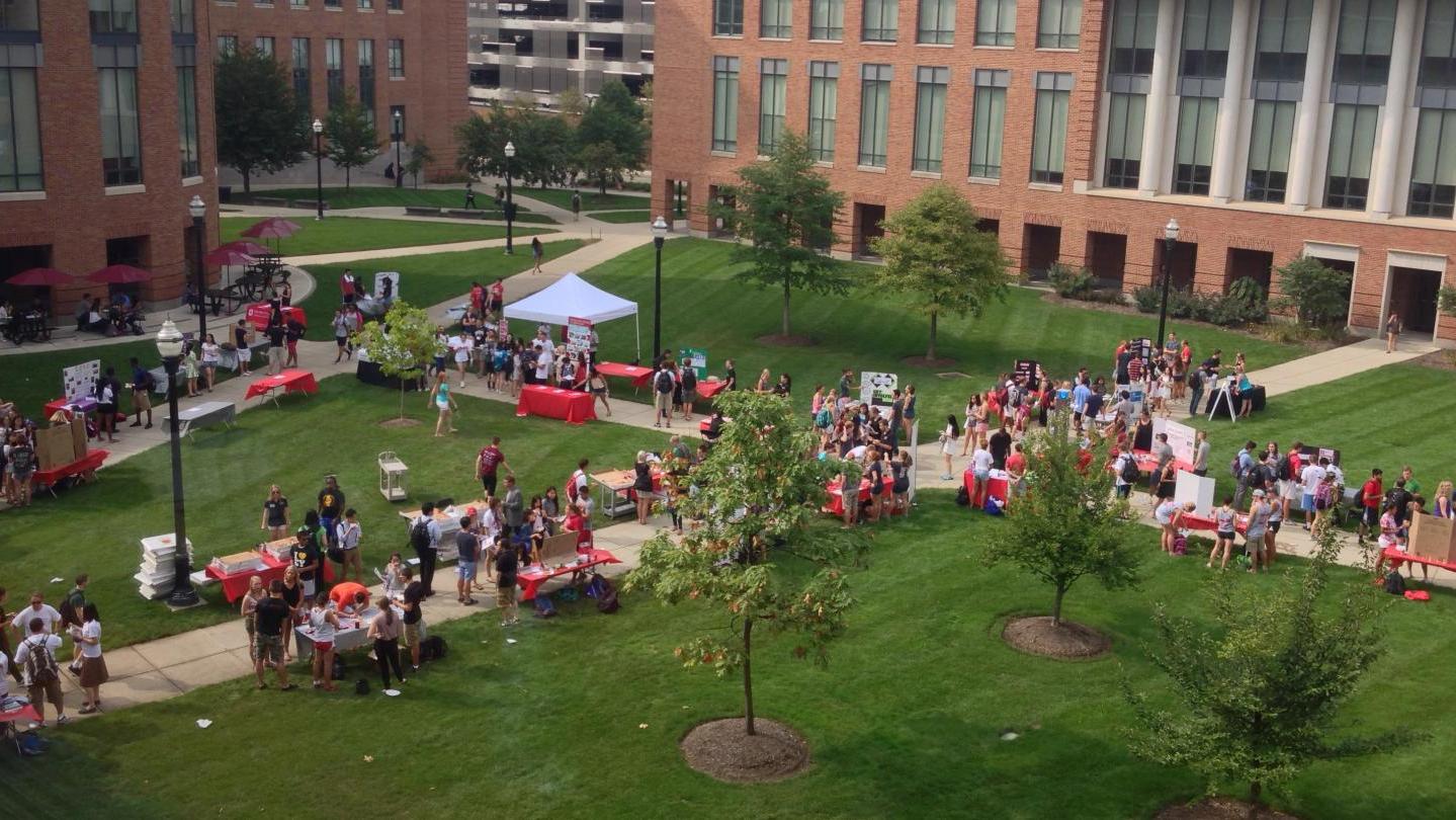 Aerial view of Fisher's courtyard during an event