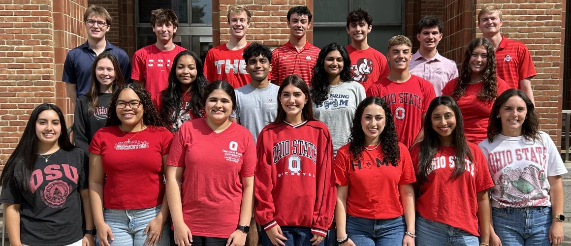 Ohio State peer ambassadors standing in front of Fisher Hall.