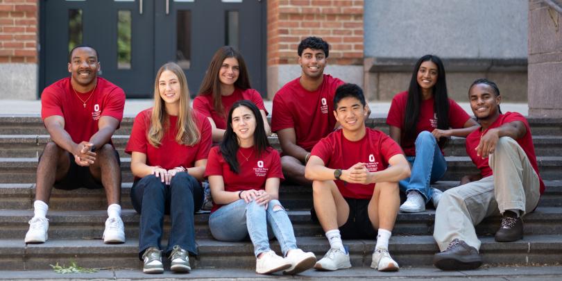 Group of Fisher students posing together on the stairs