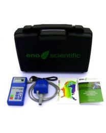 Top view of Well Sounder 2010 PRO meter contents (case, meter, probe, USB cable, US Groundwater Temperature chart, and guides). 