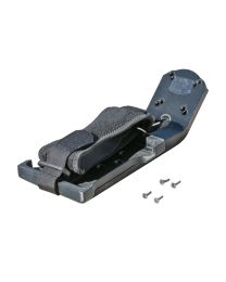 Corner view of Eos Arrow Low Profile Handheld Bracket with Arrow Receiver strap and antenna screws. 