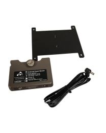 Component view of Eos Arrow External Power Module with mounting plate and cable for connecting to DC power.