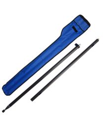 Component view of Eos Arrow 2-Piece Carbon Fiber Rangepole with carrying bag and broken down rangepoles. 