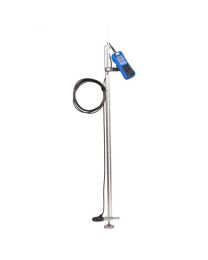 Component view of OTT MF Pro Rental on a wading rod with a cable and sensor. 