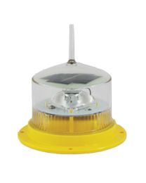 Side view of the Sealite SL-15 compact LED marine light with a yellow base and clear bird spike installed at the top.