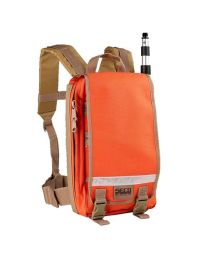 Back view of Eos Arrow GIS Backpack with cam-lock pole visible. 