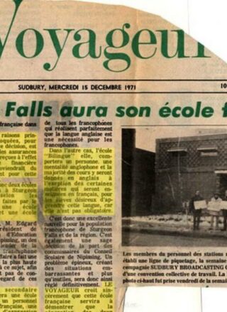 «Sturgeon Falls aura son école française», titrait Le Voyageur le 15 décembre 1971. — Archives Le Voyageur