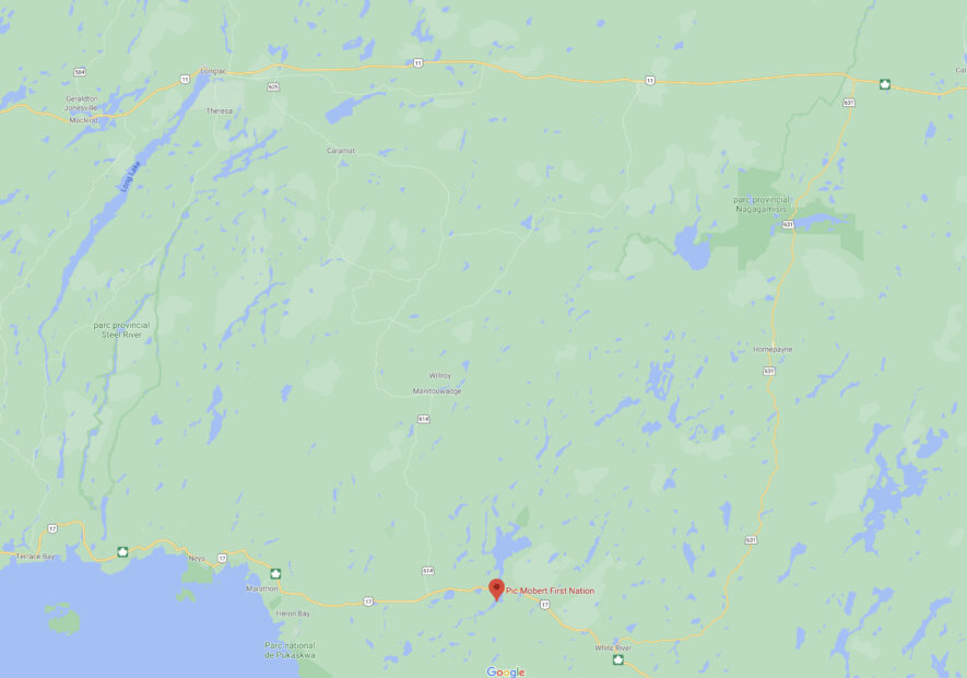 La Première Nation de Pic Mobert revendique auprès du fédéral et de la province un territoire de plusieurs milliers de kilomètres carrés, qui s’étend de White River à Greenstone, en passant par Hornepayne et Manitouwadge. — Image : Google Map