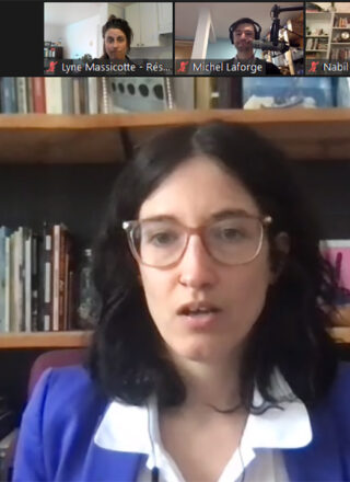 Chloé Leduc-Bélanger lors de la conférence organisée par l’Alliance culturelle de l’Ontario. — Photo : Capture d’écran