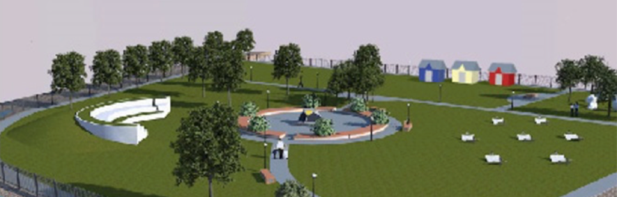 La maquette de ce à quoi ressemblerait le parc vert et commémoratif à Petit-de-Grat. (Tirée de la présentation de M. Samson.)  
