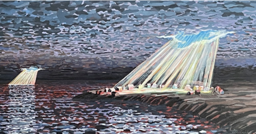 Lights over Duncan’s Cove, acrylic on panel, 20” x 48”, Richard Rudnicki  