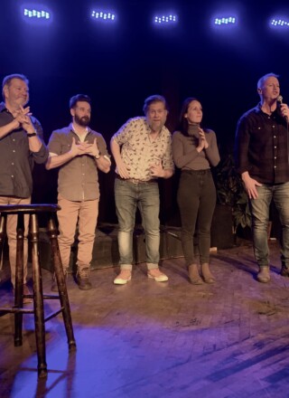 Les humoristes, de gauche à droite : Mario Jean, Ryan Doucette, Didier Lambert, Jessica Chartrand et Hughie Batherson. — PHOTO(S) - Lucien Comeau