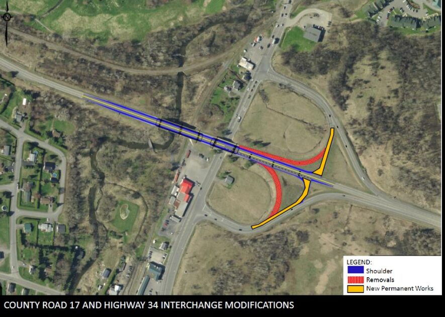 The Ontario Ministry of Transport defends its reconstruction plan for the Hawkesbury overpass as the best solution in terms of cost and local impact despite objections from local governments. The redesign calls for T-intersections to replace the on- and off-ramps for traffic between County Road 17 and Highway 34 and local governments fear that will create a greater accident risk. — graphic Ministry of Transportation