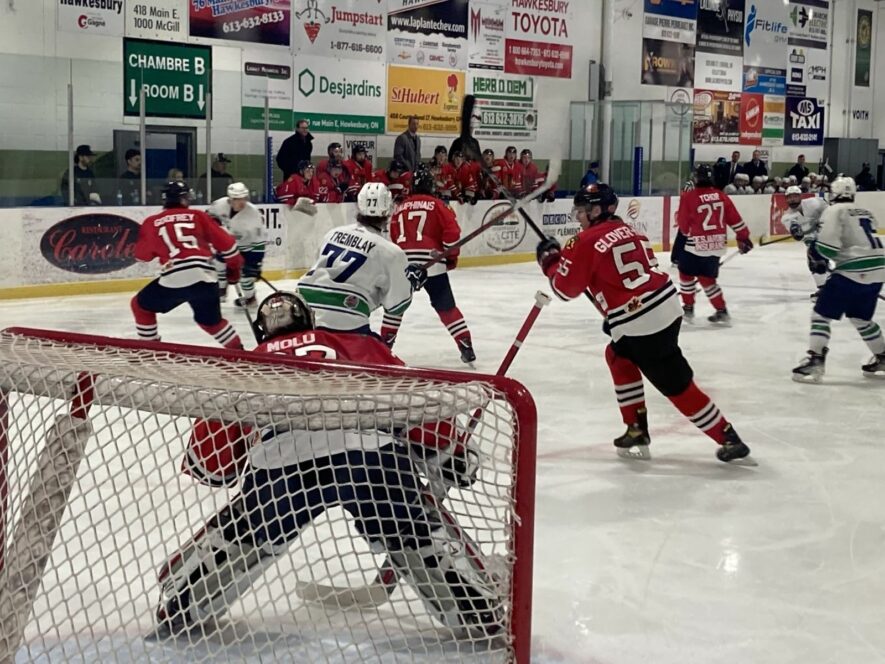 The Hawkesbury Hawks eliminated the Brockville Braves in five games to earn a trip to the CCHL finals, where they will face off against the number one team in the league during the regular season, the Ottawa Junior Senators.  — Photo Charles Durocher
