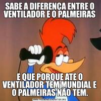 SABE A DIFERENÇA ENTRE O VENTILADOR E O PALMEIRASE QUE PORQUE ATE O VENTILADOR TEM MUNDIAL E O PALMEIRAS NÃO TEM.