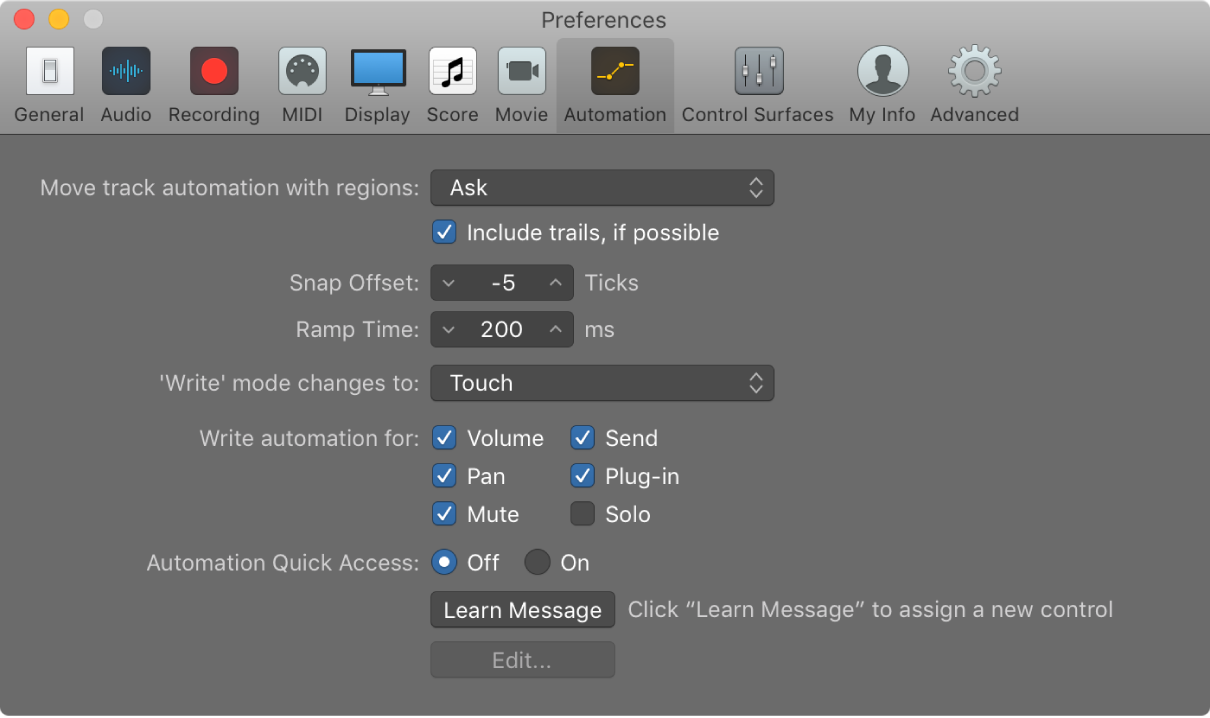 Logic Pro course notes - Automation